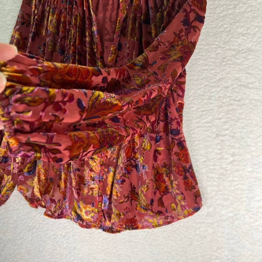 Anthropologie Velvet Burnout Floral Blouse Romantic Boho Prairie Top Womens XL - Picture 9 of 16